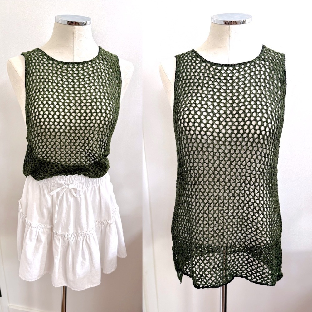 New POL Green Crochet Top